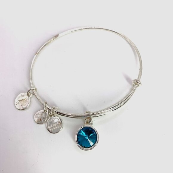 Alex and Ani December Birthstone Blue Zircon Charm Bracelet Silver - Picture 1 of 2